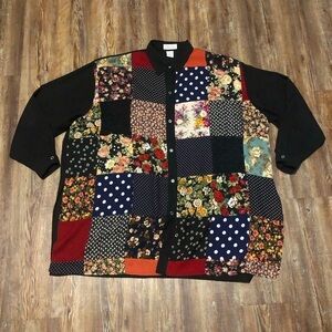 Express Top Women's Medium Patchwork Oversized Button Front Chiffon Tunic Boho